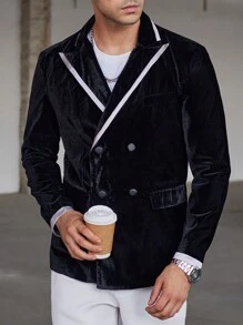 Manfinity Mode Nam Xuân/Thu Khối Màu Cổ Chữ V Đôi Tay Dài Công Sở Phù Hợp Với Áo Khoác - màu đen - Xem 1