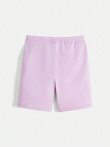 SHEIN Toddler Girls Cotton Drop Shoulder Top & Cycling Shorts Set - Lilac Purple - View 8