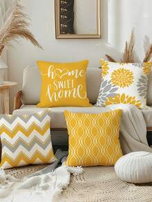 4 vỏ gối họa tiết sóng hình học, trang trí nhà mùa xuân/hè, vỏ đệm quà tặng Thích hợp cho giường, ghế sofa, ngoài trời, v.v., không bao gồm đệm - Màu vàng - Xem 2
