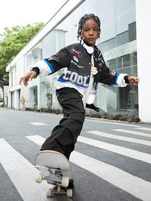 Tween Boys' Casual Urban Chic Cargo Pants, Suitable For Commuting, School, Daily Wear, Sports, Fits Autumn/Winter Season - Black - View 7