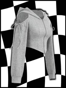 SHEINNeu Women Essentials Pullover Hoodie, Suitable For Fall, Back To School, Winter - Grey - View 1