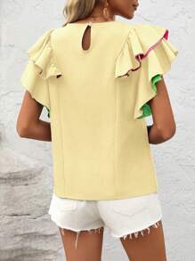 SHEIN LUNE Blusa casual de mujer con mangas con volantes de varios colores - Albaricoque - Ver 2