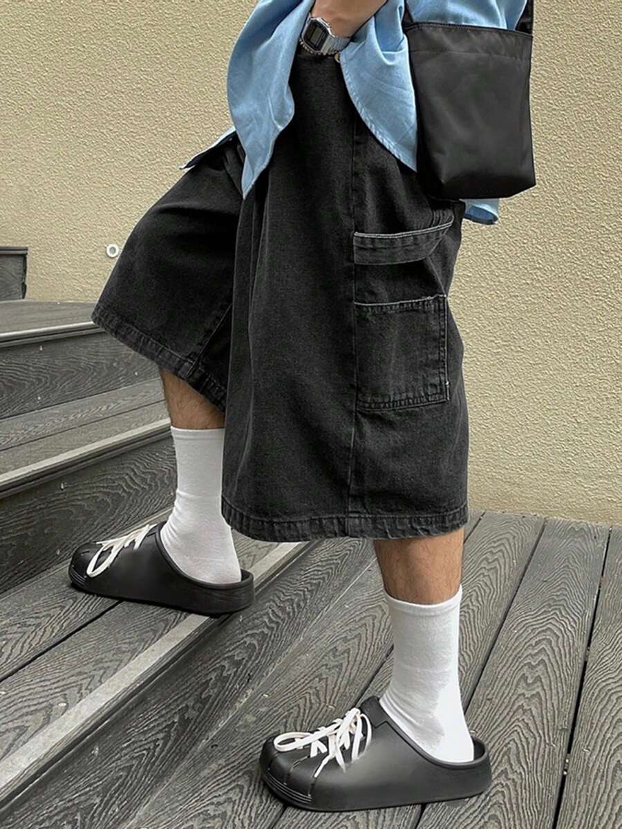 DAZY Men's Summer Solid Color Washed Distressed Denim Jeans - Black - View 1