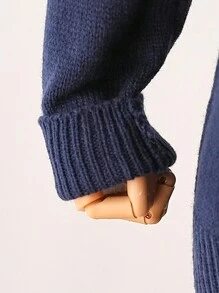 Young Boy Round Neck Long Sleeve Striped Contrast Color Sweater And Straight Casual Pants Set - Royal Blue - View 4