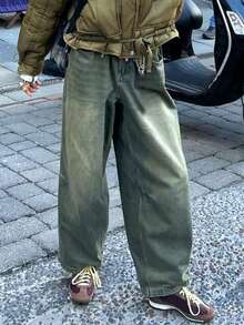 MYOURSA High Waist Baggy Distressed Wide Leg Jeans - Medium Wash - View 5