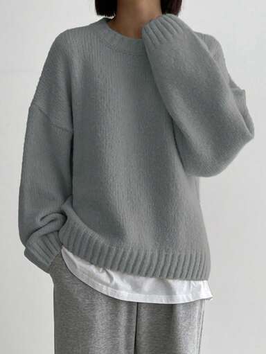 DAZY pull minimaliste à col rond et manches longues, porter casual au quotidien, hauts à manches longues, vêtements d'automne pour femmes