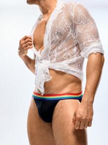 SHEIN 彩虹条纹性感男士丁字裤 - 彩色 - 查看 4