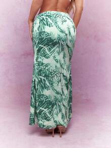 MISSGUIDED St. Patrick's Day Tropical Palm Print Maxi Skirt Flowy Long Irish-Themed Beach Party Casual Summer Holiday Floor Length Caribbean Resort Wear Christmas - Green - View 2
