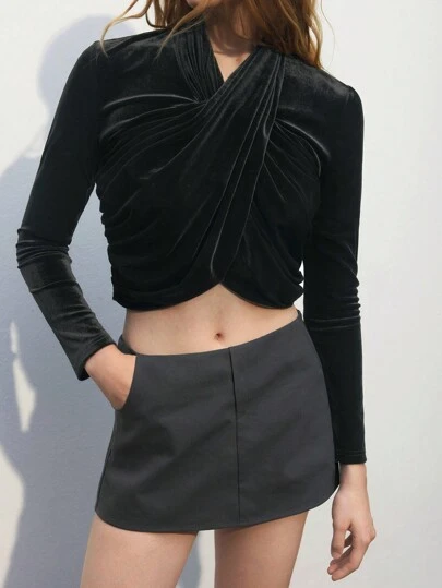 Maija Áo thun nữ Xuân/Thu thanh lịch màu xoắn viền crop