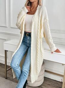 Chiquease 女士纯色落肩长袖宽松休闲开衫，秋冬 - 杏色 - 查看 5