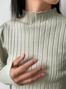 FRIFUL Women's Senior Fitted Solid Color Sweater Fall - Green - View 9