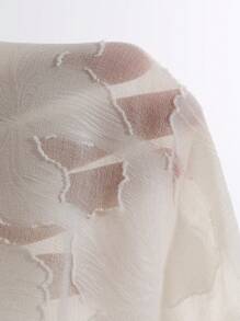 FRIFUL 女式花卉刺绣圆领喇叭袖纽扣宽松优雅衬衫，春夏 - 白色 - 查看 9