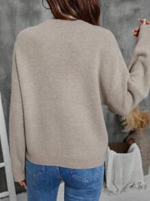 SHEIN LUNE Suéter minimalista de cuello redondo de manga larga con bolsillo, de color liso, para uso casual diario
