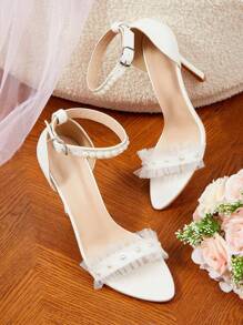 CUCCOO HITCHD 女士白色圆头珍珠蕾丝边高跟凉鞋圣诞节 - 白色 - 查看 6