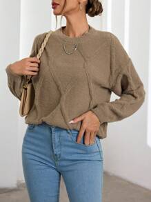 Aveloria 女式宽松菱形扭花粗针织毛衣，秋冬款