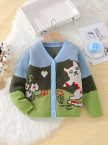 SHEIN Tween Girl Girls Cardigan Sweater, Personalized Cute Warm V-Neck Cardigan For Autumn And Winter - Blue - View 1