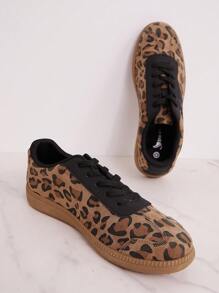 SHUZIA 畅销女款仿德国运动鞋复古系带圆头绒面豹纹运动鞋——狂野、时尚、百搭日常 - 彩色 - 查看 2