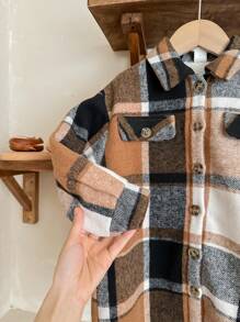 年轻女孩宽松格子羊毛休闲夹克 - 彩色 - 查看 6