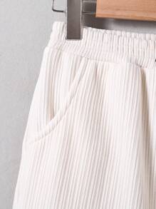 SHEIN 秋冬季 Tween 男童时尚字母图案抽绳休闲运动裤 - 米色 - 查看 5