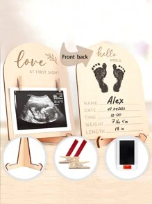 Accesorios fotográficos de recién nacido para niña en madera, disco de anuncio de nacimiento, letrero personalizado con nombre, recuerdo, marco de imagen de ultrasonido del embarazo - Multicolor - Ver 1