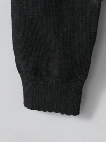 Sparklyn Tween Girl  Solid Color Ruffle Hem Long Sleeve Cropped Cardigan, Spring Autumn - Black - View 5