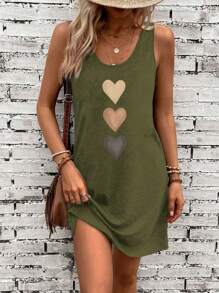 EMERY ROSE 心形图案休闲简约圆领吊带背心和短裤连衣裙套装，适合夏季