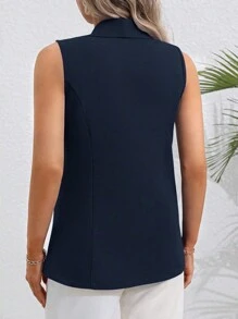SHEIN Franclia Plus Size Women Solid Color Shawl Collar Sleeveless Blazer Vest For Daily Commute, Spring Summer Graduation,Back To School,Teacher Outfits For Women