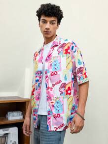 Manfinity VCAY Camisa informal holgada de manga corta tejida con estampado floral para hombres