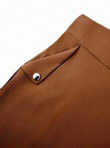 SHEIN Unity 女士纯色拉链口袋休闲半身裙 - 巧克力棕 - 查看 6