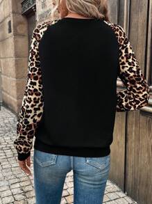 SHEIN LUNE Áo nỉ Raglan họa tiết da báo thanh lịch và thời trang dành cho nữ, phù hợp mặc thường ngày, thể thao, tiệc tùng và mọi mùa, họa tiết da báo, áo dài tay - Nhiều màu - Xem 2