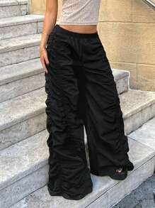 Forever 21 Quần thể thao phong cách đường phố, quần cargo nữ gợi cảm, quần ống rộng dự tiệc, quần ống rộng mùa thu, quần dài đi lễ hội. - màu đen - Xem 6