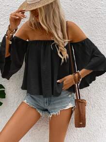 Breezaya 女士優雅純色露肩夏季上衣