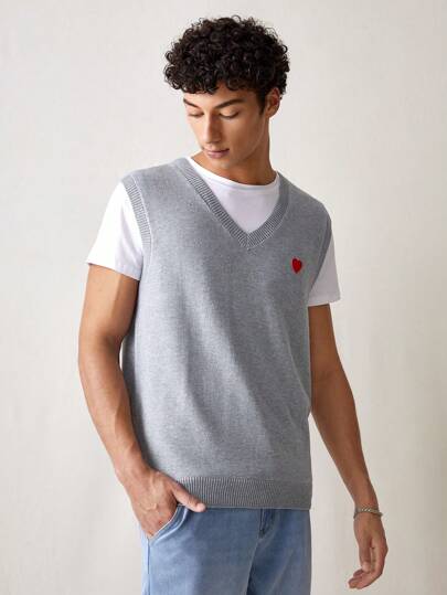 Manfinity VCAY Men's Knitted Fashionable Casual Daily Loose Fit Vest Sweater, For Fall Winter