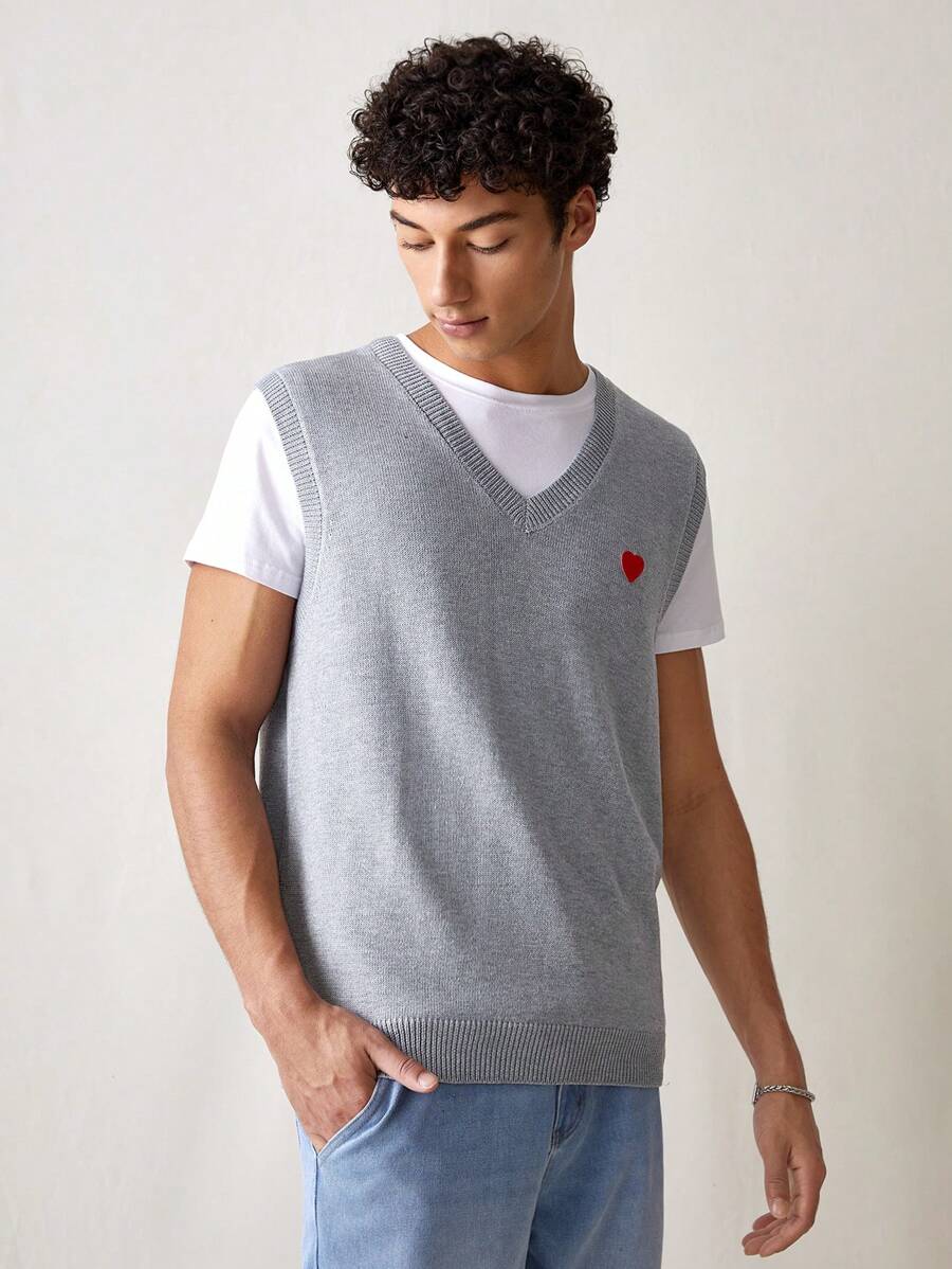 Manfinity VCAY Men's Knitted Fashionable Casual Daily Loose Fit Vest Sweater, For Fall Winter - Grey - View 1