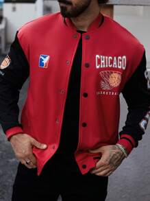 Manfinity Sporsity Men's Contrast Color Simple Printed Long Sleeve Jacket Coat