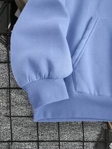 INAWLY 女士休闲花卉印花连帽衫、长袖上衣 - 藍色 - 查看 4