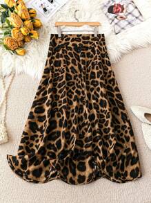 SHEIN LUNE Váy họa tiết da báo cỡ lớn thời trang Xuân Hè - Màu Khaki - Xem 1