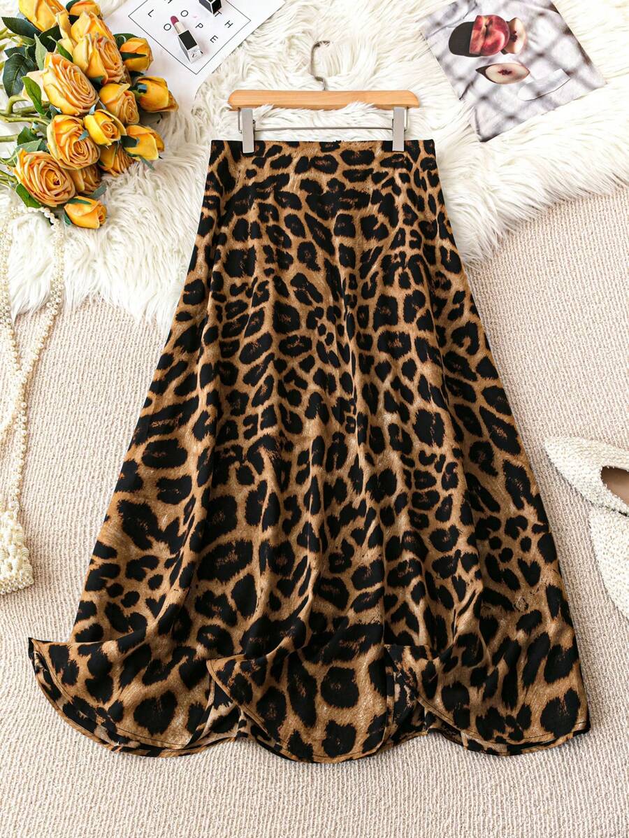 SHEIN LUNE Váy họa tiết da báo cỡ lớn thời trang Xuân Hè - Màu Khaki - Xem 1