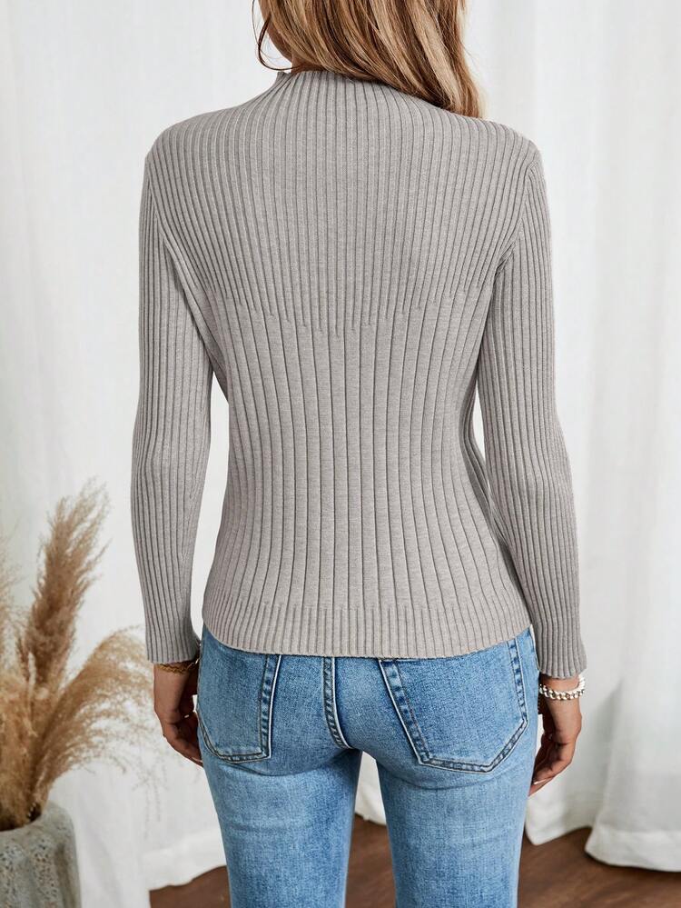 Women's Solid Stand Collar Long Sleeve Slim Fit Casual Sweater, Autumn-Winter Fall Women Sweaters Fall Outfits