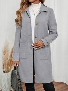 EMERY ROSE Damski płaszcz w jednolitym kolorze z kołnierzem typu stójka i długim rękawem, zdobiony metalowymi guzikami, na jesień/zimę