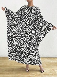 Chiquease Vestido suelto con estampado de leopardo y mangas de murciélago para mujer, primavera/verano - Blanco - Ver 3