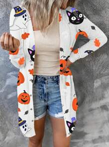 INAWLY Áo khoác nữ tay dài in hình quả bí ngô thường ngày, mùa xuân, mùa thu - Hồng - Xem 1