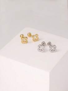1/2 Pairs Hypoallergenic 925 Sterling Silver Four Leaf Clover Stud Earrings Set, Threaded Ball Ear Bone Stud Earrings, For Women And Girls Daily Wear, With Gift Box - Multicolor - View 8