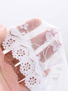 DAZY 女士蝴蝶结蕾丝吊带背心连衣裙和丁字裤内衣套装，适合外出穿着 - 白色 - 查看 9