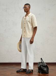 Manfinity VCAY Men's Woven Fit Elastic Waist Long Straight Casual Pants Suitable For Daily Autumn - White - View 4