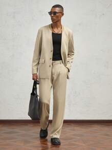 AKNOTIC Formal 2 件套男士宽松休闲西装套装 - 卡其色 - 查看 5