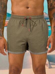 Manfinity KASUA Men's Bird Print Drawstring Waist Casual Beach Shorts , Swim Trunks - Beige - View 4