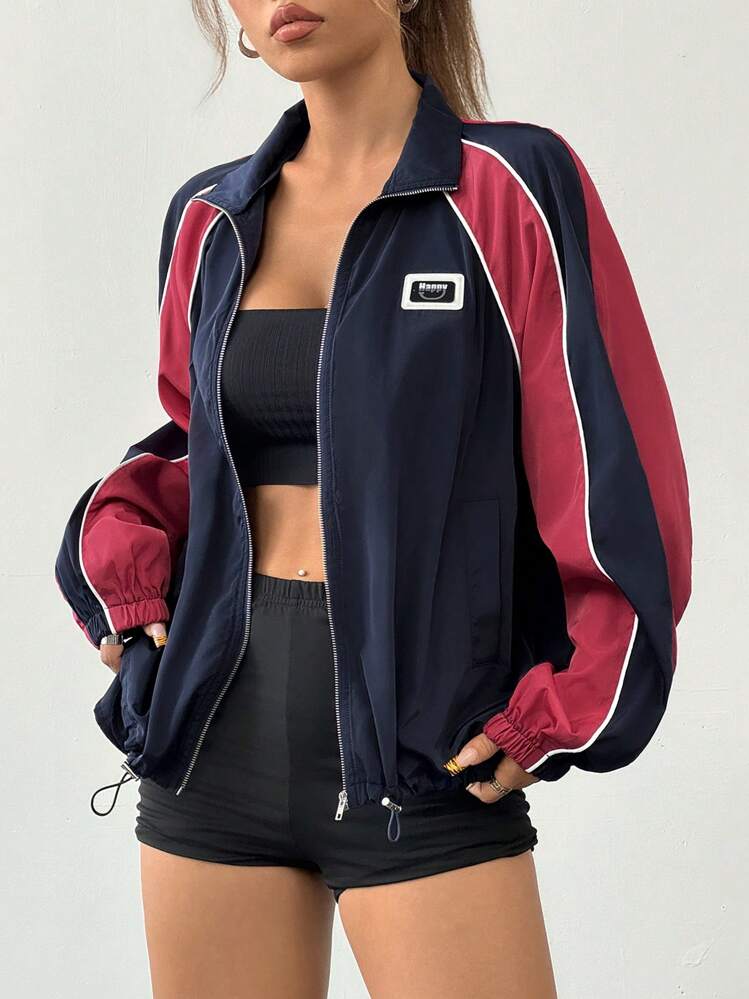 SHEIN EZwear Women's Colorblock Windproof Nylon Bomber