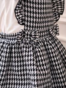SHEIN Conjunto de vestido con dobladillo de volantes a cuadros y top de manga larga sólido casual de primavera/otoño para niña bebé - Blanco y Negro - Ver 6