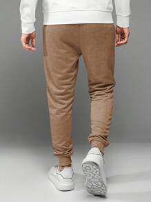 RueChic Men Letter Graphic Drawstring Waist Sweatpants - Camel - View 5